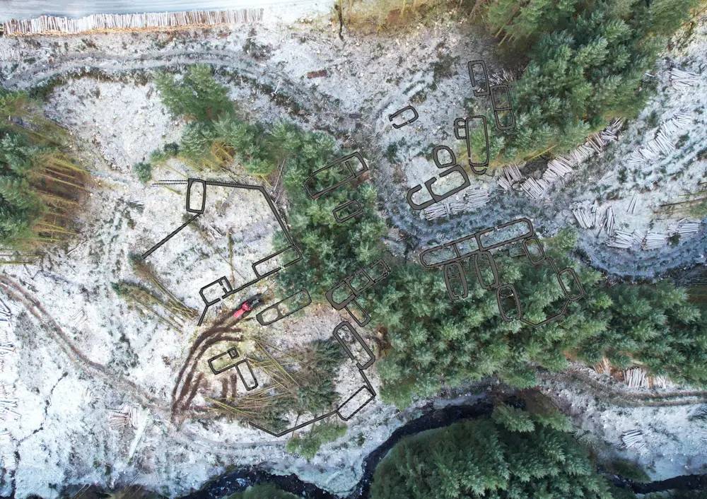 Ariel view of the building in the felling site
